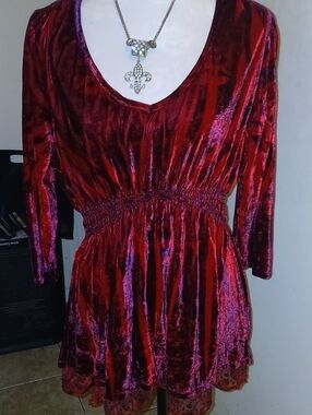 Velvet V-Neck Smocked Waist Dress in Deep Red